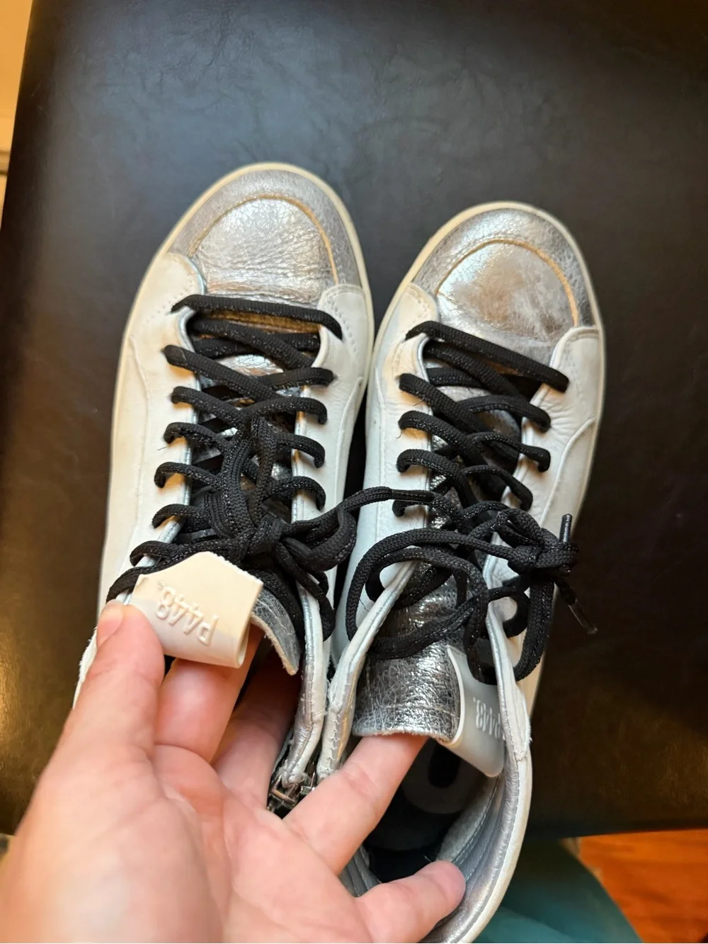 P448 Silver High-Top Sneakers with Black Accents